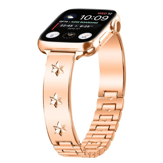 For Apple Watch 46mm / 49mm / 45mm / 44mm Snowflake Petals Bracelet Metal Watch Band(Rose Gold) by bashfashion