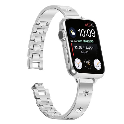 For Apple Watch 46mm / 49mm / 45mm / 44mm Snowflake Petals Bracelet Metal Watch Band(Silver) by bashfashion