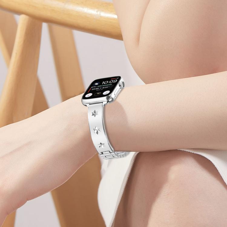 For Apple Watch 46mm / 49mm / 45mm / 44mm Snowflake Petals Bracelet Metal Watch Band(Silver) by bashfashion