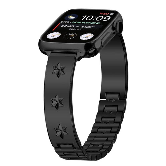 For Apple Watch 42mm / 41mm / 40mm / 38mm Snowflake Petals Bracelet Metal Watch Band(Black) by bashfashion