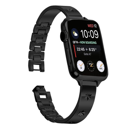 For Apple Watch 42mm / 41mm / 40mm / 38mm Snowflake Petals Bracelet Metal Watch Band(Black) by bashfashion