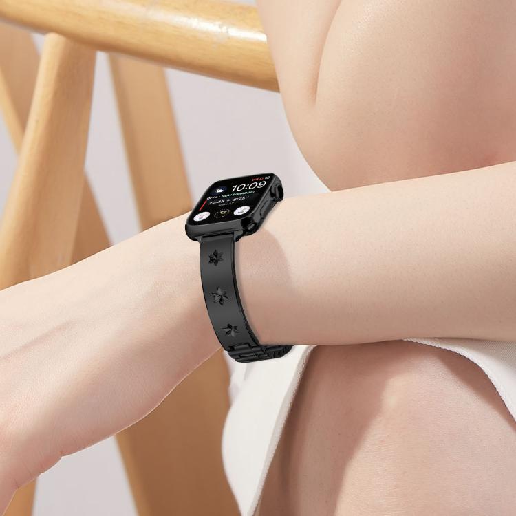 For Apple Watch 42mm / 41mm / 40mm / 38mm Snowflake Petals Bracelet Metal Watch Band(Black) by bashfashion