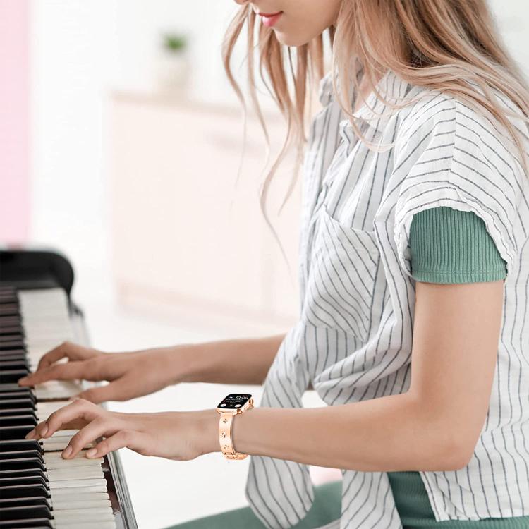 For Apple Watch 42mm / 41mm / 40mm / 38mm Snowflake Petals Bracelet Metal Watch Band(Rose Gold) by bashfashion