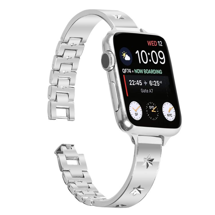 For Apple Watch 42mm / 41mm / 40mm / 38mm Snowflake Petals Bracelet Metal Watch Band(Silver) by bashfashion
