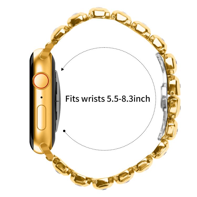 For Apple Watch 46mm / 49mm / 45mm / 44mm Small Square Diamonds Butterfly Buckle Watch Band(Gold) by bashfashion