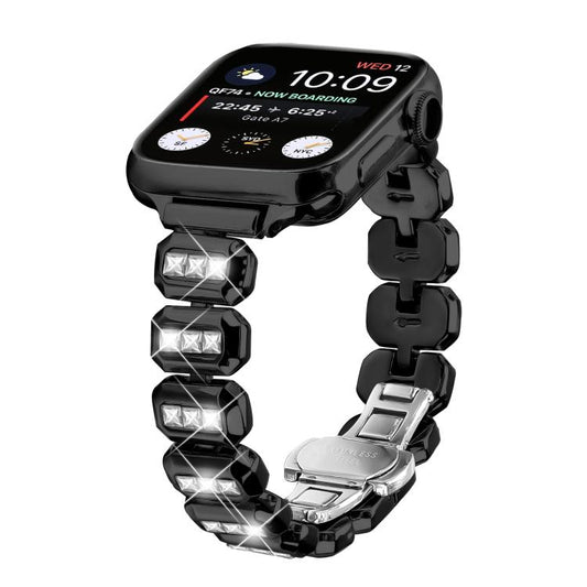 For Apple Watch 42mm / 41mm / 40mm / 38mm Small Square Diamonds Butterfly Buckle Watch Band(Black) by bashfashion