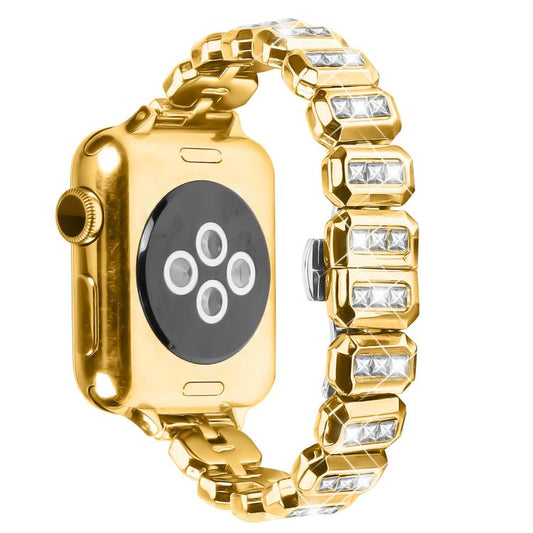 For Apple Watch 42mm / 41mm / 40mm / 38mm Small Square Diamonds Butterfly Buckle Watch Band(Gold) by bashfashion