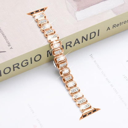 For Apple Watch 42mm / 41mm / 40mm / 38mm Small Square Diamonds Butterfly Buckle Watch Band(Rose Gold) by bashfashion