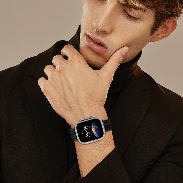 For Apple Watch 42mm / 41mm / 40mm / 38mm Nine-Bead Magnetic Loop Steel Watch Band(Black) by bashfashion