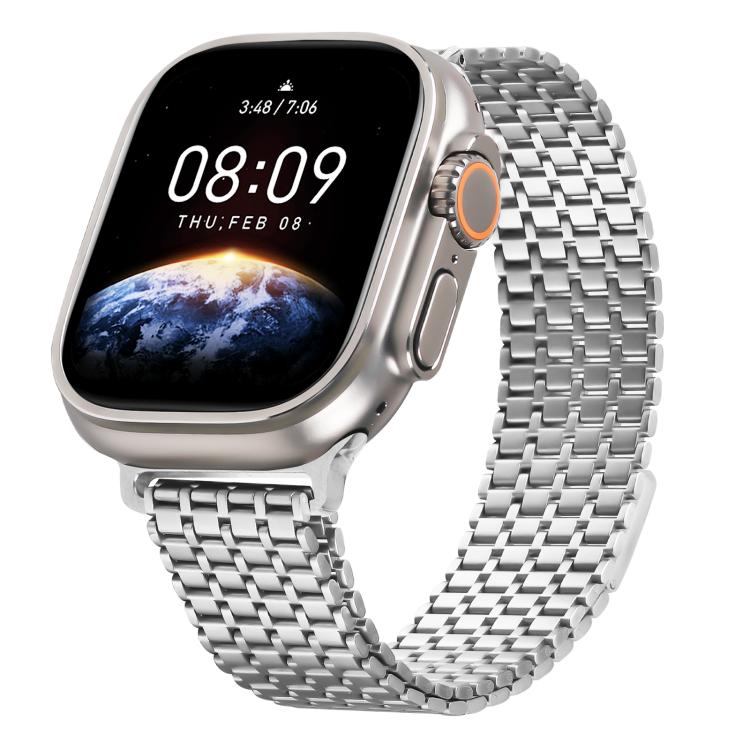 For Apple Watch 42mm / 41mm / 40mm / 38mm Nine-Bead Magnetic Loop Steel Watch Band(Silver) by bashfashion