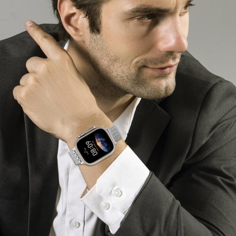 For Apple Watch 42mm / 41mm / 40mm / 38mm Nine-Bead Magnetic Loop Steel Watch Band(Silver) by bashfashion