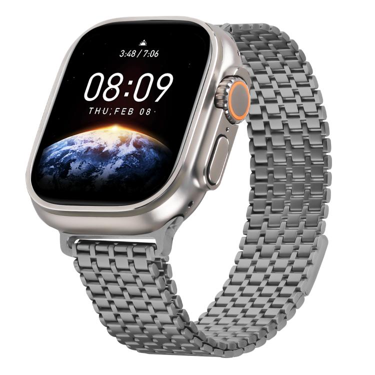 For Apple Watch 42mm / 41mm / 40mm / 38mm Nine-Bead Magnetic Loop Steel Watch Band(Titanium color) by bashfashion
