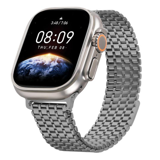 For Apple Watch 42mm / 41mm / 40mm / 38mm Nine-Bead Magnetic Loop Steel Watch Band(Titanium color) by bashfashion