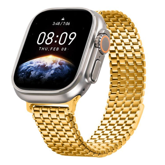 For Apple Watch 46mm / 49mm / 45mm / 44mm Nine-Bead Magnetic Loop Steel Watch Band(Gold) by bashfashion