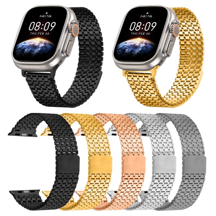 For Apple Watch 42mm / 41mm / 40mm / 38mm Nine-Bead Magnetic Loop Steel Watch Band(Titanium color) by bashfashion