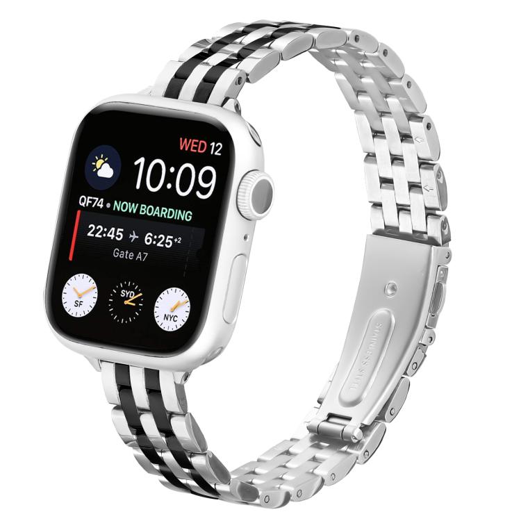 For Apple Watch 46mm / 49mm / 45mm / 44mm Small Waist Slingshot Buckle Steel Watch Band(Between Black) by bashfashion