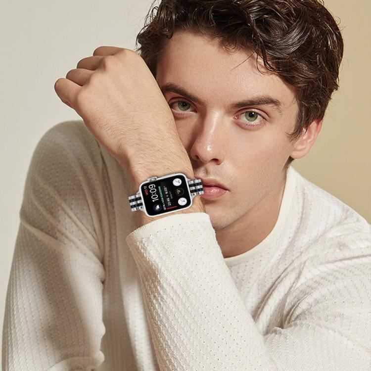 For Apple Watch 46mm / 49mm / 45mm / 44mm Small Waist Slingshot Buckle Steel Watch Band(Between Black) by bashfashion