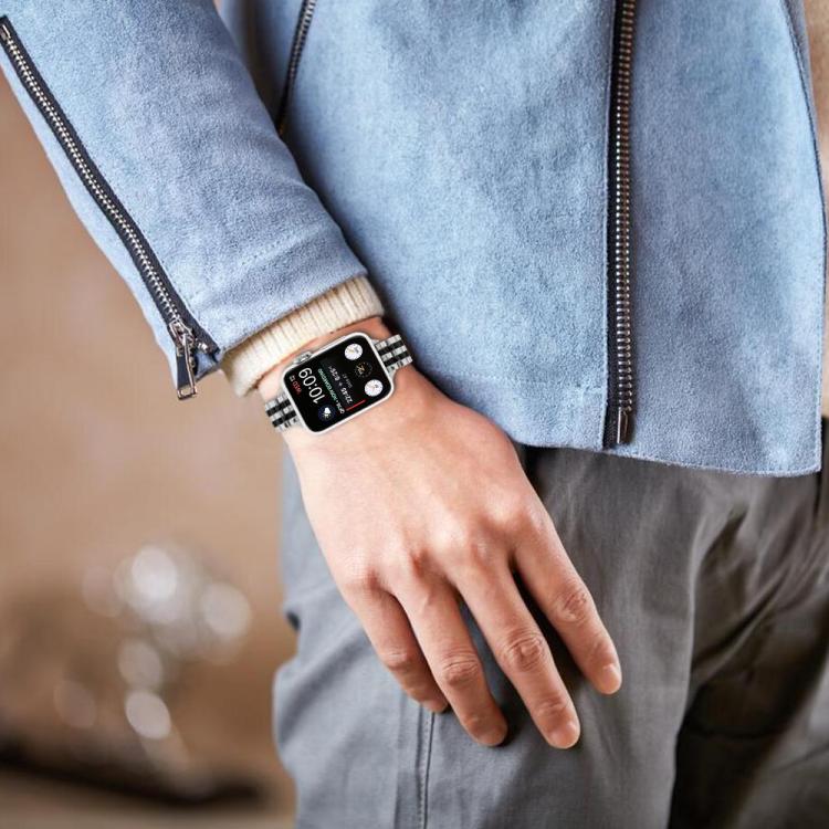 For Apple Watch 46mm / 49mm / 45mm / 44mm Small Waist Slingshot Buckle Steel Watch Band(Between Black) by bashfashion