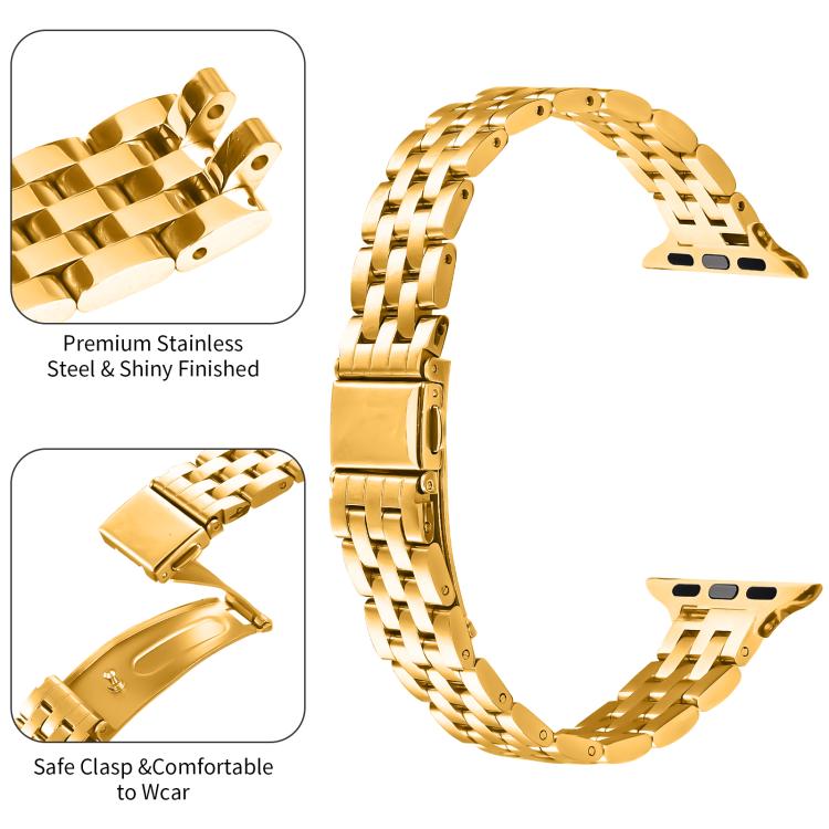 For Apple Watch 46mm / 49mm / 45mm / 44mm Small Waist Slingshot Buckle Steel Watch Band(Gold) by bashfashion