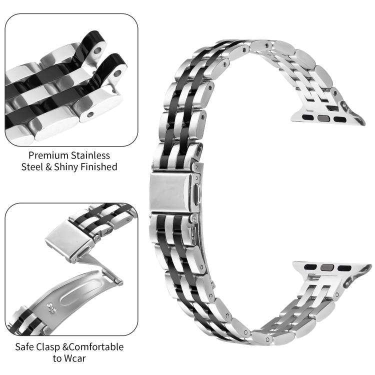For Apple Watch 42mm / 41mm / 40mm / 38mm Small Waist Slingshot Buckle Steel Watch Band(Between Black) by bashfashion