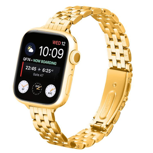 For Apple Watch 42mm / 41mm / 40mm / 38mm Small Waist Slingshot Buckle Steel Watch Band(Gold) by bashfashion