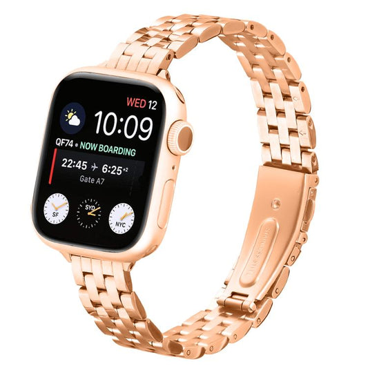For Apple Watch 42mm / 41mm / 40mm / 38mm Small Waist Slingshot Buckle Steel Watch Band(Rose Gold) by bashfashion