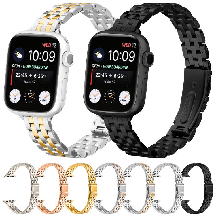For Apple Watch 42mm / 41mm / 40mm / 38mm Small Waist Slingshot Buckle Steel Watch Band(Between Black) by bashfashion