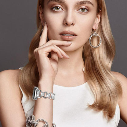 For Apple Watch 46mm / 49mm / 45mm / 44mm Oval Diamonds Steel Watch Band(Silver) by bashfashion