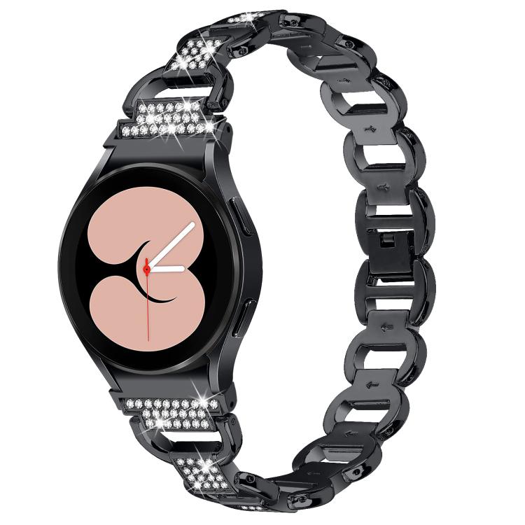 For Samsung Galaxy Watch 7 40mm / 44mm Metal Head Oval Diamond Stainless Steel Watch Band(Black) by bashfashion