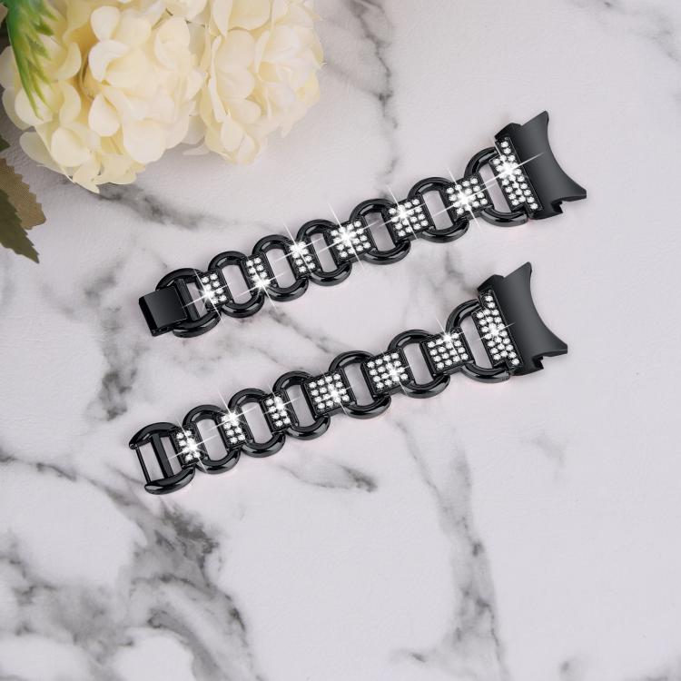 For Samsung Galaxy Watch 7 40mm / 44mm Metal Head Oval Diamond Stainless Steel Watch Band(Black) by bashfashion