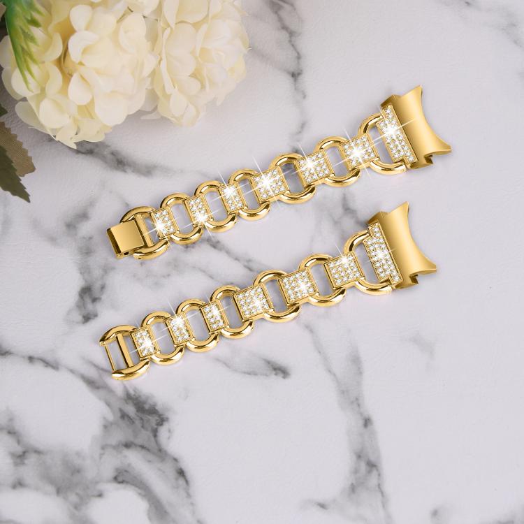 For Samsung Galaxy Watch 7 40mm / 44mm Metal Head Oval Diamond Stainless Steel Watch Band(Gold) by bashfashion