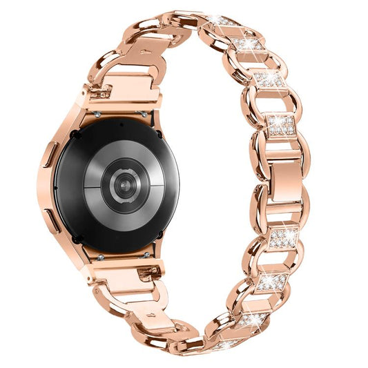 For Samsung Galaxy Watch 7 40mm / 44mm Metal Head Oval Diamond Stainless Steel Watch Band(Rose Gold) by bashfashion