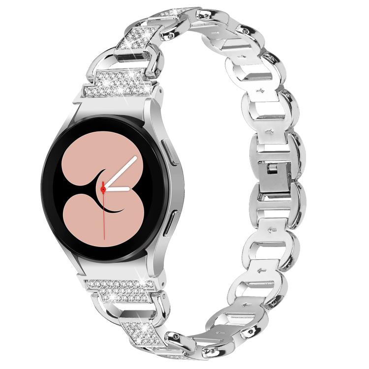 For Samsung Galaxy Watch 7 40mm / 44mm Metal Head Oval Diamond Stainless Steel Watch Band(Silver) by bashfashion