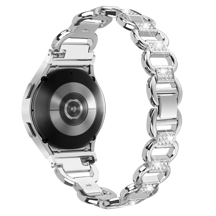 For Samsung Galaxy Watch 7 40mm / 44mm Metal Head Oval Diamond Stainless Steel Watch Band(Silver) by bashfashion
