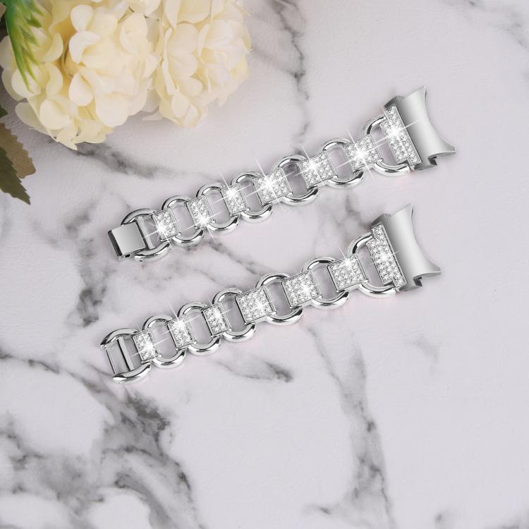 For Samsung Galaxy Watch 7 40mm / 44mm Metal Head Oval Diamond Stainless Steel Watch Band(Silver) by bashfashion