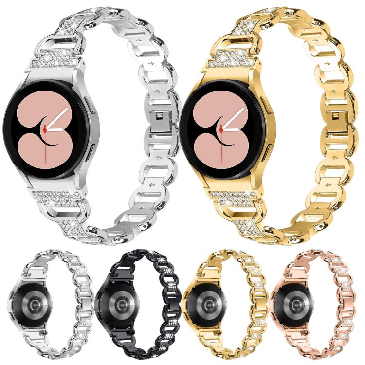 For Samsung Galaxy Watch 7 40mm / 44mm Metal Head Oval Diamond Stainless Steel Watch Band(Gold) by bashfashion