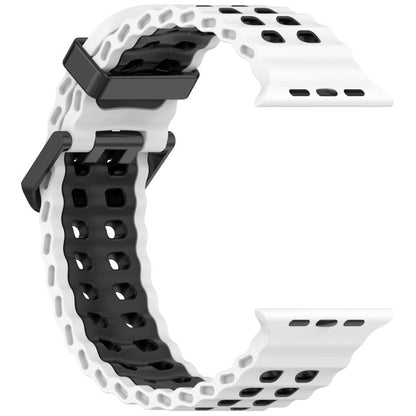 For Apple Watch 46mm / 49mm / 45mm / 44mm Ocean Double-row Hole Two-color Silicone Watch Band(White Black) by bashfashion