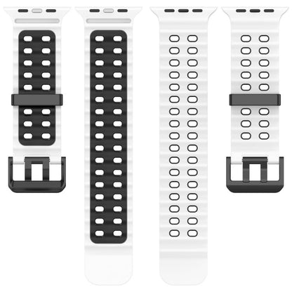 For Apple Watch 46mm / 49mm / 45mm / 44mm Ocean Double-row Hole Two-color Silicone Watch Band(White Black) by bashfashion