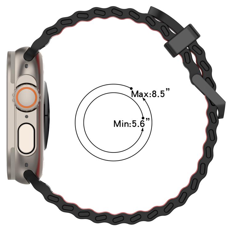 For Apple Watch 46mm / 49mm / 45mm / 44mm Ocean Double-row Hole Two-color Silicone Watch Band(White Black) by bashfashion