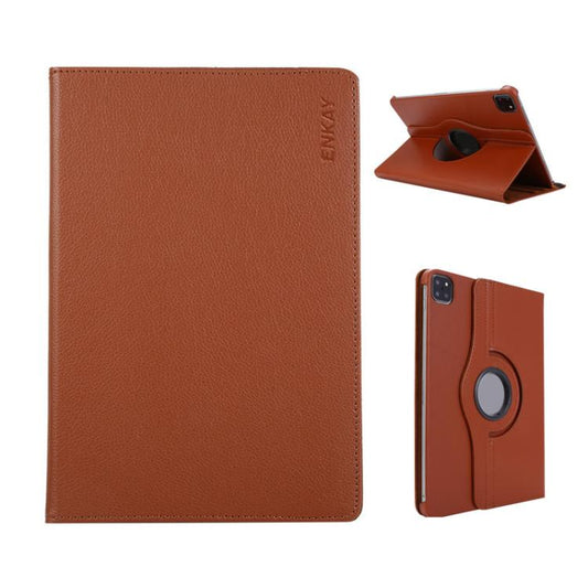 For iPad Air 11 2025 / 2024 / Air 10.9 2022 ENKAY 360 Degree Rotation Litchi Leather Smart Tablet Case(Brown) by ENKAY