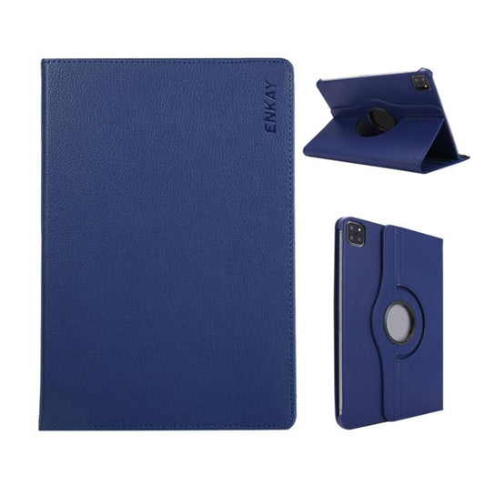 For iPad Pro 12.9 / Air 13 2025 / 2024 ENKAY 360 Degree Rotation Litchi Leather Smart Tablet Case(Dark Blue) by ENKAY