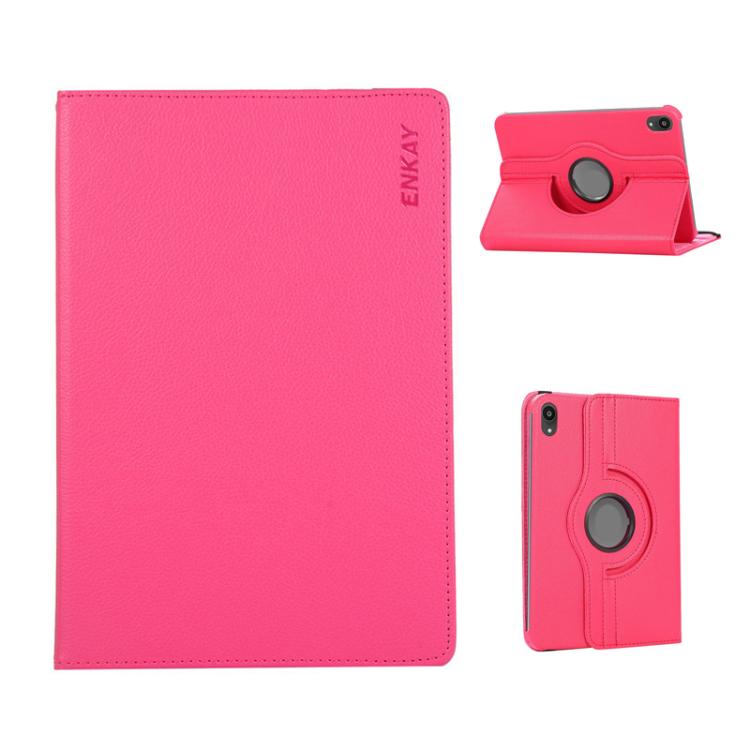 For iPad mini 2024 / mini 6 ENKAY 360 Degree Rotation Litchi Leather Smart Tablet Case(Rose Red) by ENKAY