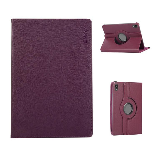 For iPad mini 2024 / mini 6 ENKAY 360 Degree Rotation Litchi Leather Smart Tablet Case(Dark Purple) by ENKAY