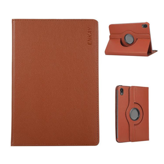 For iPad mini 2024 / mini 6 ENKAY 360 Degree Rotation Litchi Leather Smart Tablet Case(Brown) by ENKAY