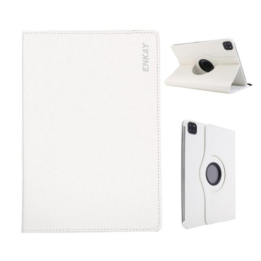 For iPad Pro 13 2025 / 2024 ENKAY 360 Degree Rotation Litchi Leather Smart Tablet Case(White) by ENKAY