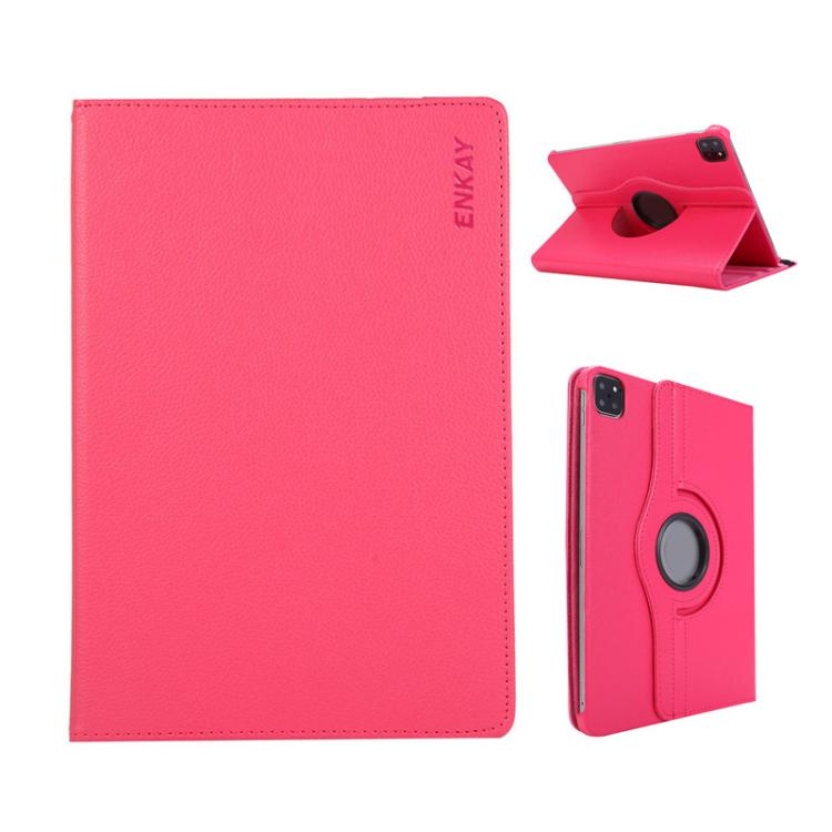 For iPad Pro 11 2025 / 2024 ENKAY 360 Degree Rotation Litchi Leather Smart Tablet Case(Rose Red) by ENKAY