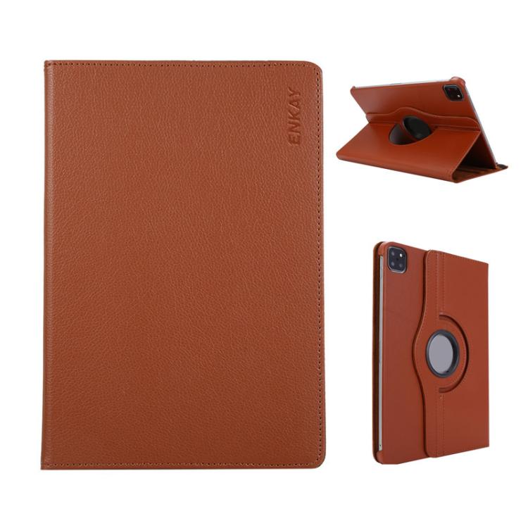 For iPad Pro 11 2025 / 2024 ENKAY 360 Degree Rotation Litchi Leather Smart Tablet Case(Brown) by ENKAY