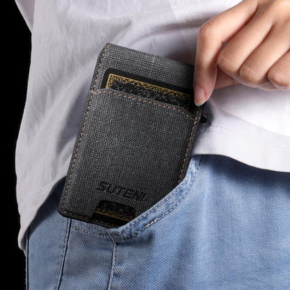 Suteni Denim Pattern Button Automatically Pops Out the Card Box(Black) by Suteni