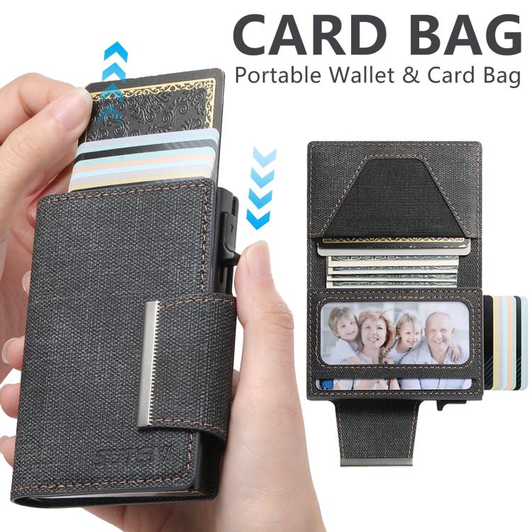 Suteni Denim Buckle Button Automatically Pops Out the Card Box(Black) by Suteni