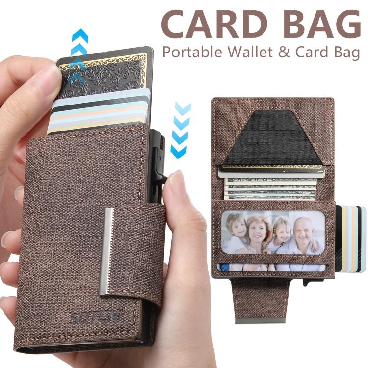 Suteni Denim Buckle Button Automatically Pops Out the Card Box(Brown) by Suteni